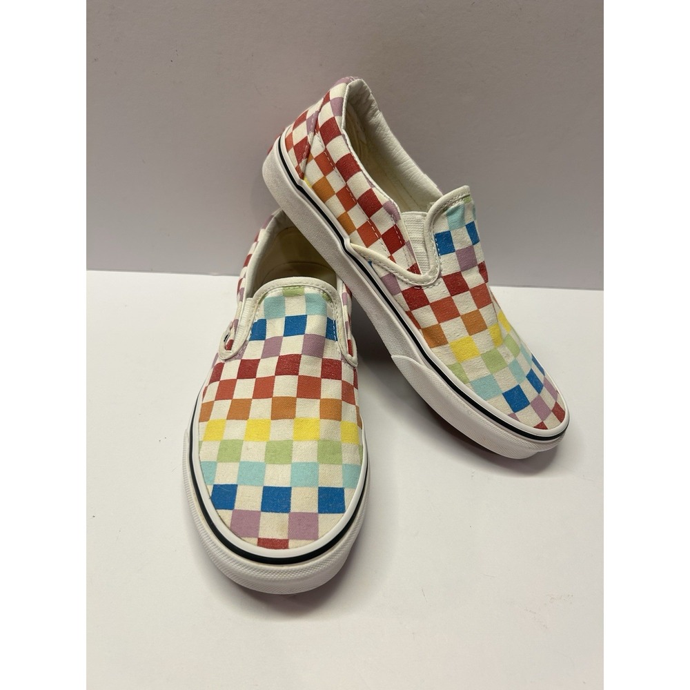 Vans Classic Slip-On Rainbow Checkerboard Multi Color Sneakers Womens 7 Mens 5.5